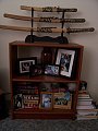 A bookshelf in the bedroom. 